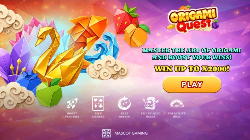 Origami Quest - ecran principal cu role și simboluri origami